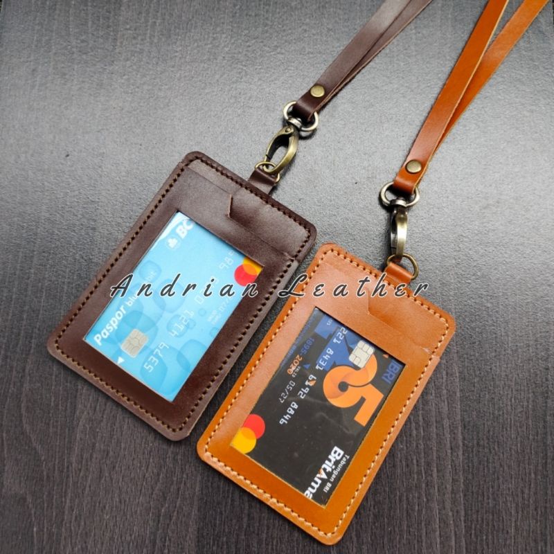 

ID CARD Holder Gantungan Name Tag Kulit Asli Gantungan Kalung Kartu Nama