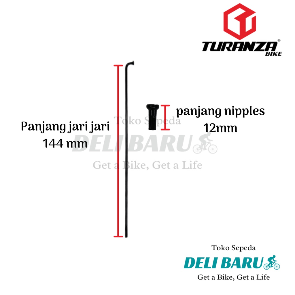 Turanza Jari jari 16 HITAM spoke @36pcs panjang 144 mm sepeda anak mini lipat