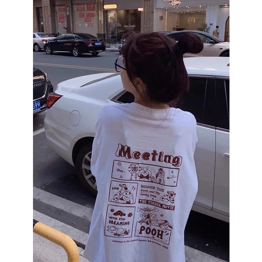 baju atasan wanita oversize lengan pendek kaos putih cartoon letter tiger graphic printing t shirt