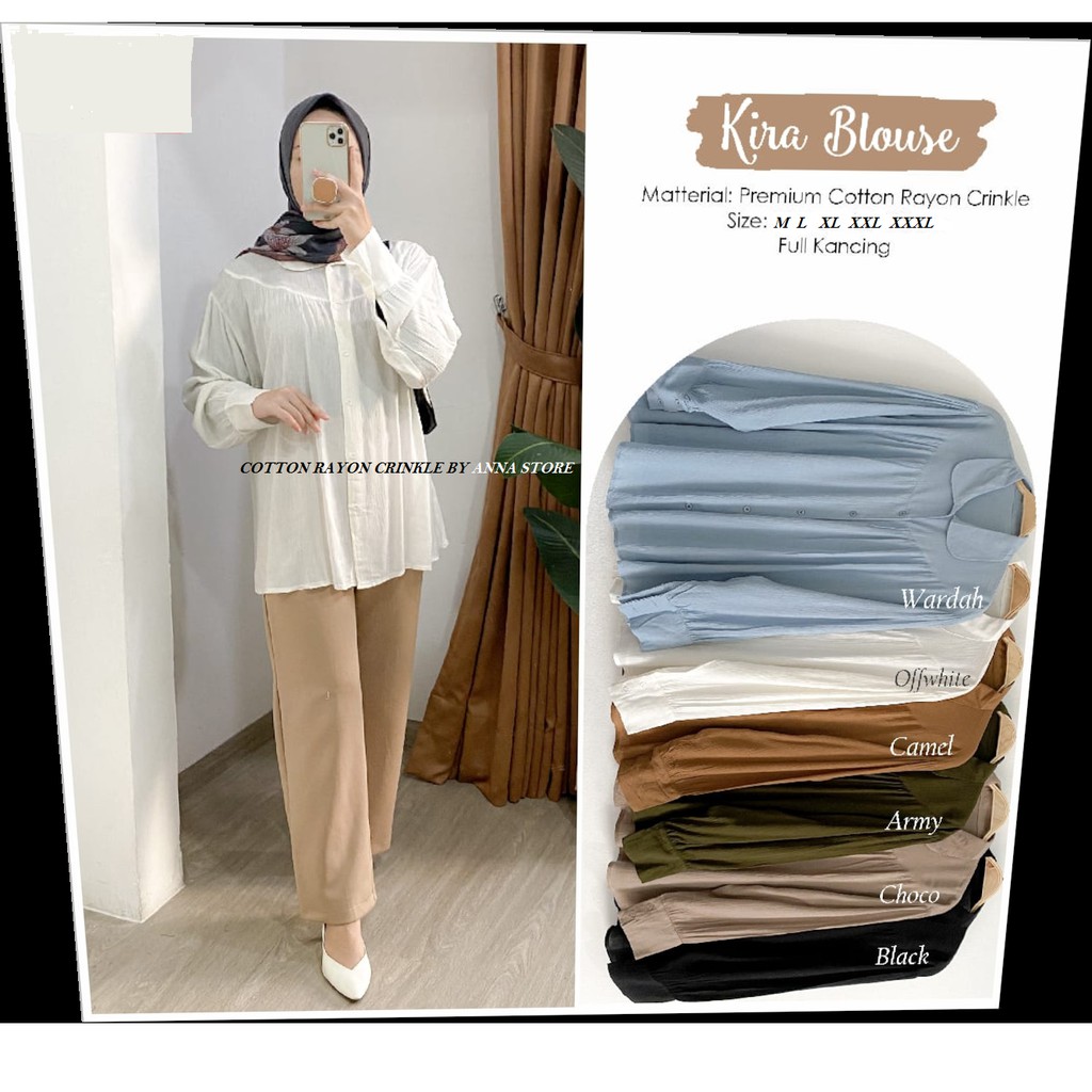 KIRA TUNIK MATT RAYON CRINKLE TRENT MODERNT/BLOUSE KIRA CRINKLE ADEM NYAMAN TEBAL KEKINIAN MURAH