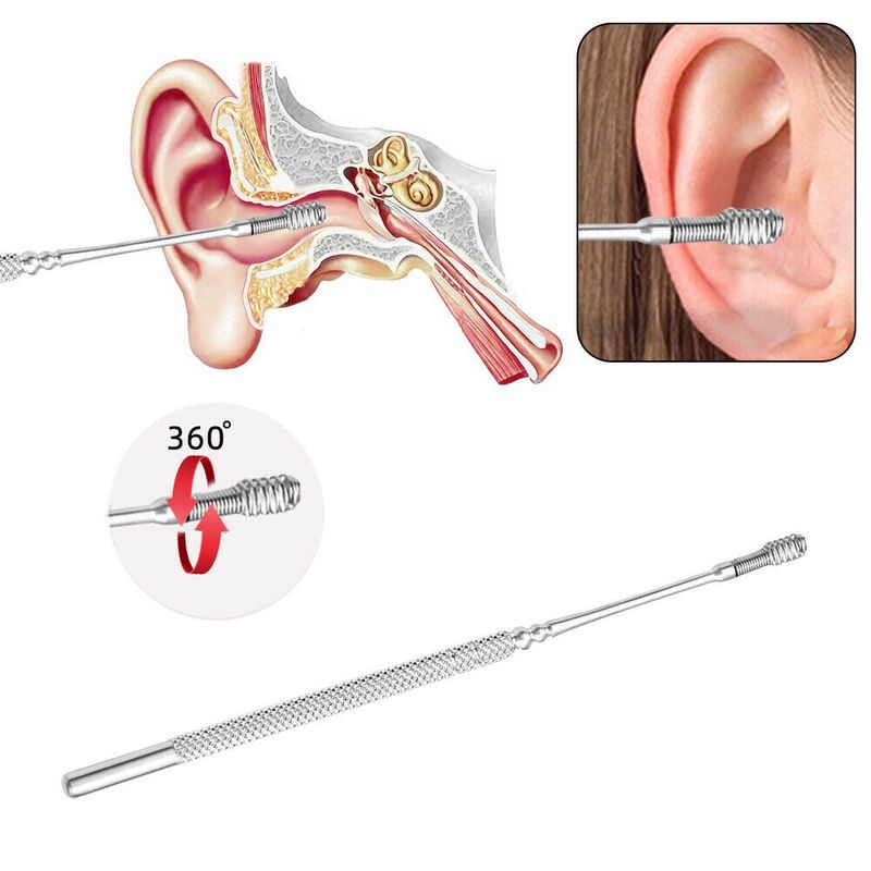 [Men &amp; Women Portable Stainless Steel Spiral Ear Pick Spoon] [Personal Health Care Tools]