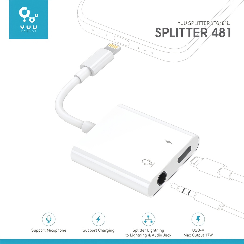 Splitter Lightning Iphone & Audio Jack, Charging, Audio & Mic YUU - YTG481IJ