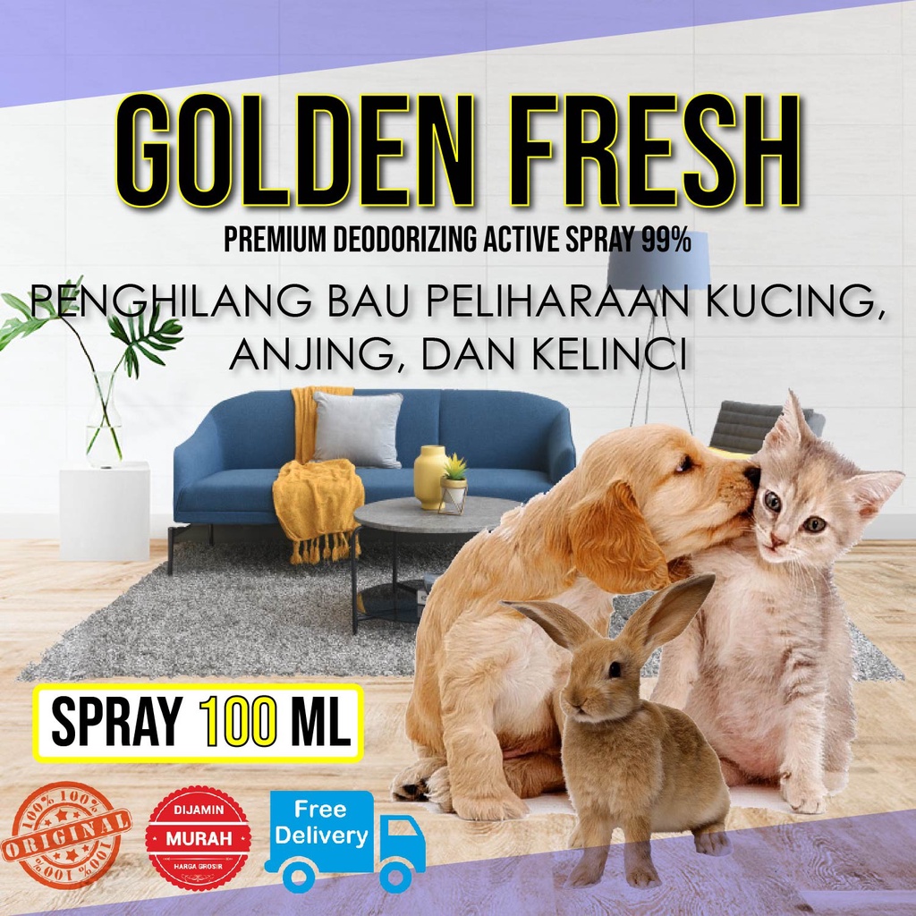 SEMPROTAN PENGHILANG BAU KOTORAN KUCING ANJING KELINCI GOLDEN FRESH 100 ML Spray Obat Cairan Pembers