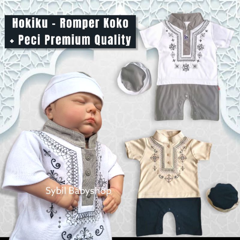 HOKIKU PAKAIAN MUSLIM / BAJU KOKO PREMIUM LEBARAN / AQIQAH BAYI LAKI-LAKI ROMPER BAYI