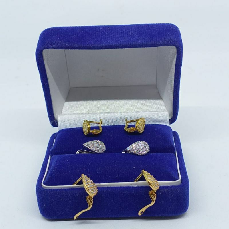 anting jepit tears cor mata putih S925 / anting perak asli lapis mas/ anting perak model baru