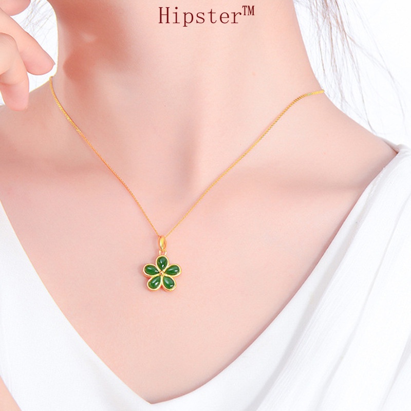 Fashion Inlaid Natural Emerald Parthenocissus Grass Pendant Romantic Couple Necklace