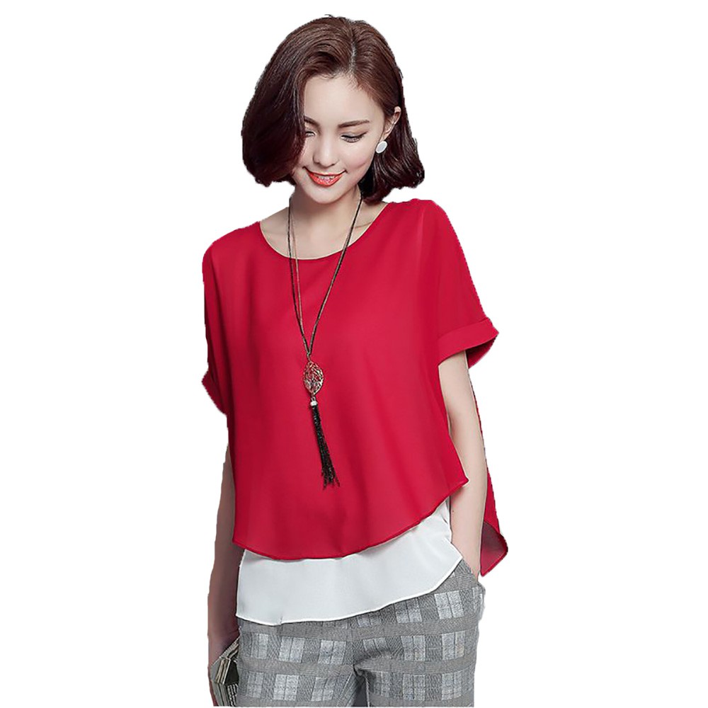 Blus Tangan Pendek Gaya Korea Variasi Double Layer - XSHOP IVANKA