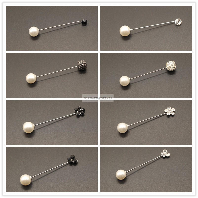 Hot Double Pearl Brooches Bridal Scarf Clip Lapel Pin  Seri hitam dan putih