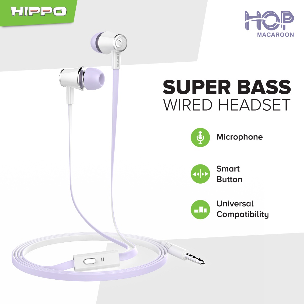 HF HANSET HANDSET HEADSET Handsfree Earphone Hippo Hop Super extra Bass wired headset original