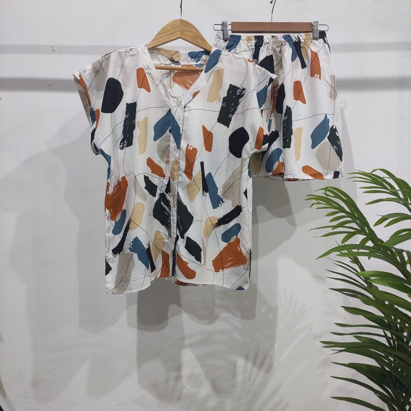 PIYAMA PENDEK RAYON | PIYAMA KANCING | BAJU RUMAHAN MURAH-TB F