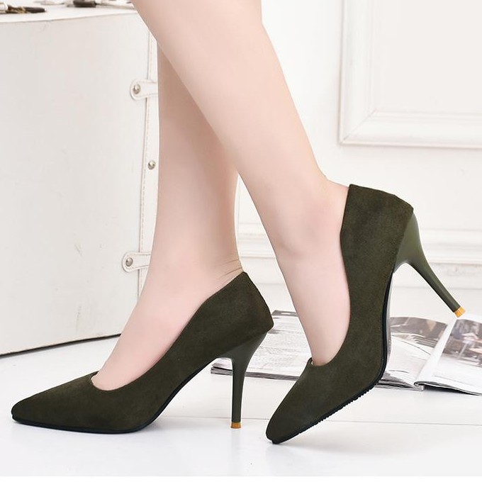 RYS - Pointed Toe Sepatu Korea Hak Suede Runcing Kantoran/Pesta - Ori Import