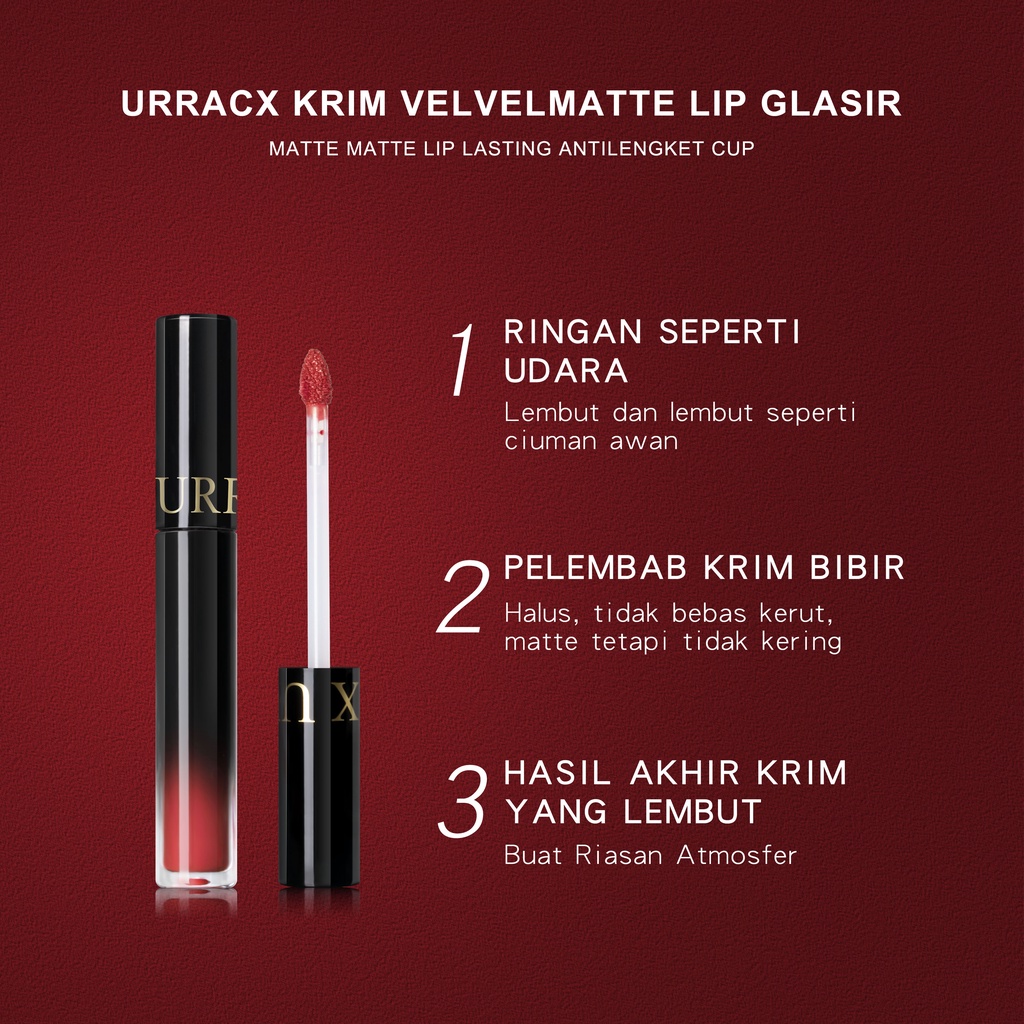 URRACX Matte Lipstik Matte Lip Cream Lembut Tahan Lama Pelembab Pigmentasi Tinggi 11 Colors