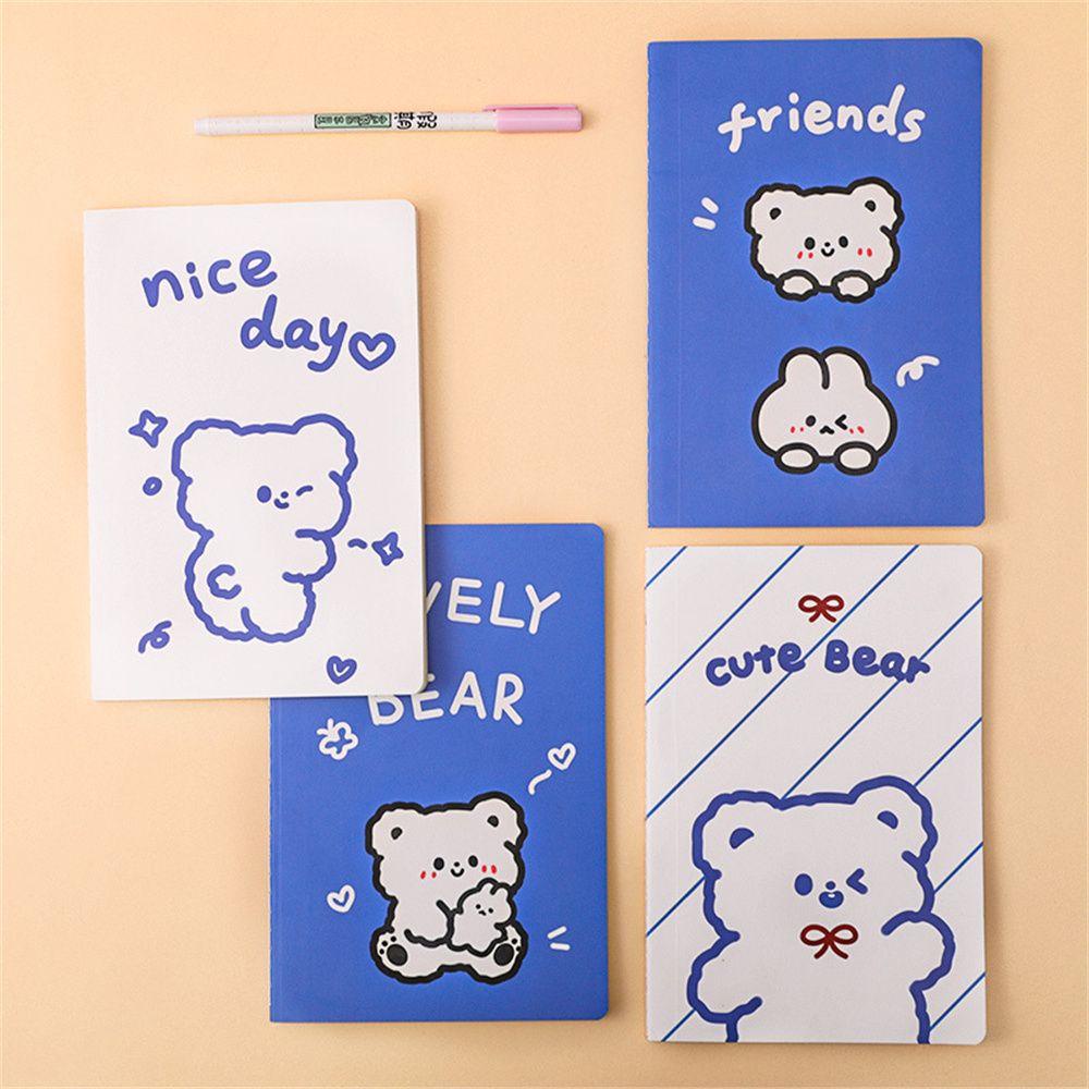 Lanfy Bear A5 Notebook Portable: 4Pcs/Set Line Paper Draft Book Kartun Agenda Organizer Tangan Buku Akun