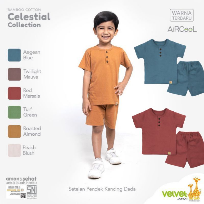 Velvet junior Bamboo cellestial collection PENDEK/ setelan PENDEK VELVET POLOS TERBARU