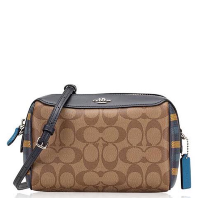 Preloved Coach F76630 Signature Gingham Bennett Crossbody Navy Khaki Multi