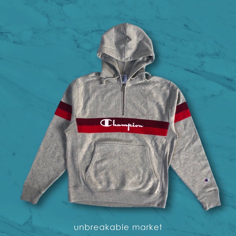 Champion Reverse Weave Hoodie Yard Dye Half Zip Grey & Navy