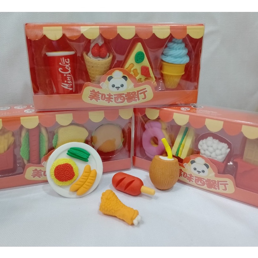 PENGHAPUS LUCU BENTUK MAKANAN FOODIES 1 BOX ISI 4 PCS UNIK LUCU MURAH KARET HAPUS STIK ANAK SEKOLAH IMUT FAVOURITE BEST QUALITY READY GROSIR DAN COD