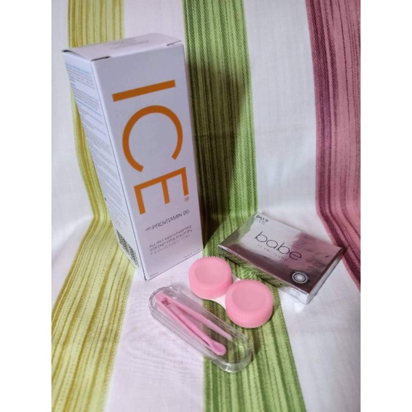 COD Paket Softlens X2 Babe Normal Big Eyes Dia 16mm + Cairan Softlens Ice 150ml + Lenscase + Pinset