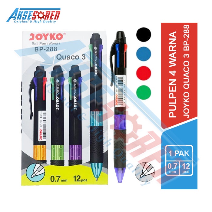 

Pulpen Joyko Quaco 3 BP-288 [1 Pack / 12 Pcs] / Ball Pen 4 Warna 1 Pak / Pena Bolpen 1 Lusin / Ballpoint 0.7 mm