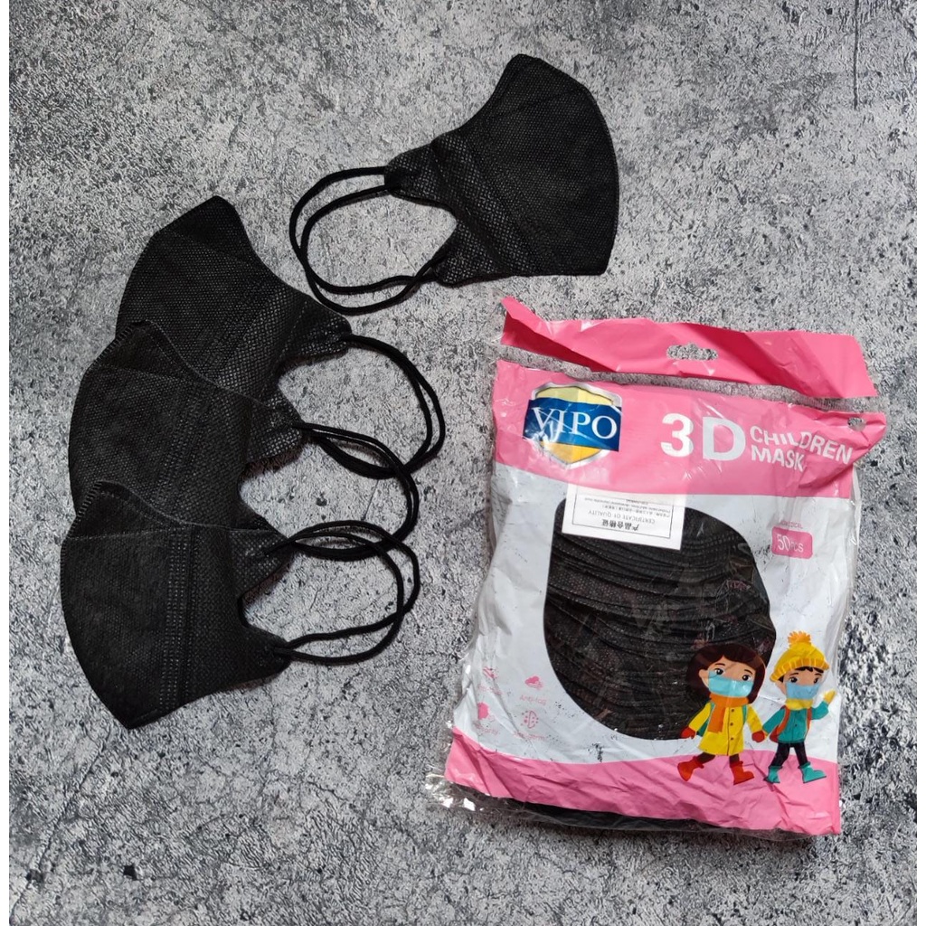 KIDS DB VIPO - MASKER DUCKBILL VIPO ANAK GARIS 3PLY PUTIH  HITAM