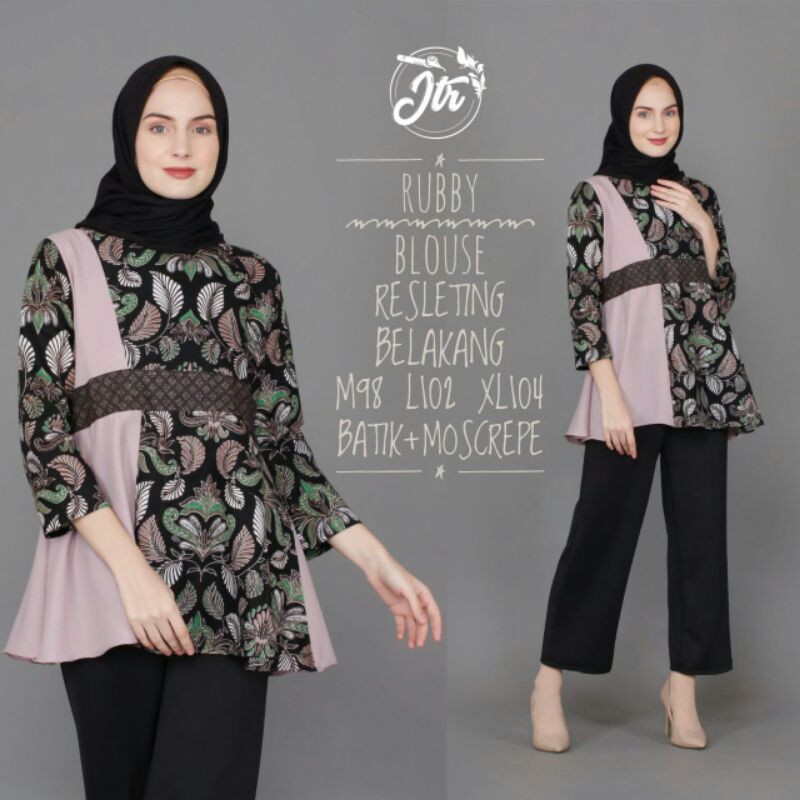tey-17 Batik Wanita ASJ SA HRB026 Kenongo Kemeja Tosca Pendek-Ruby Blus Hijau