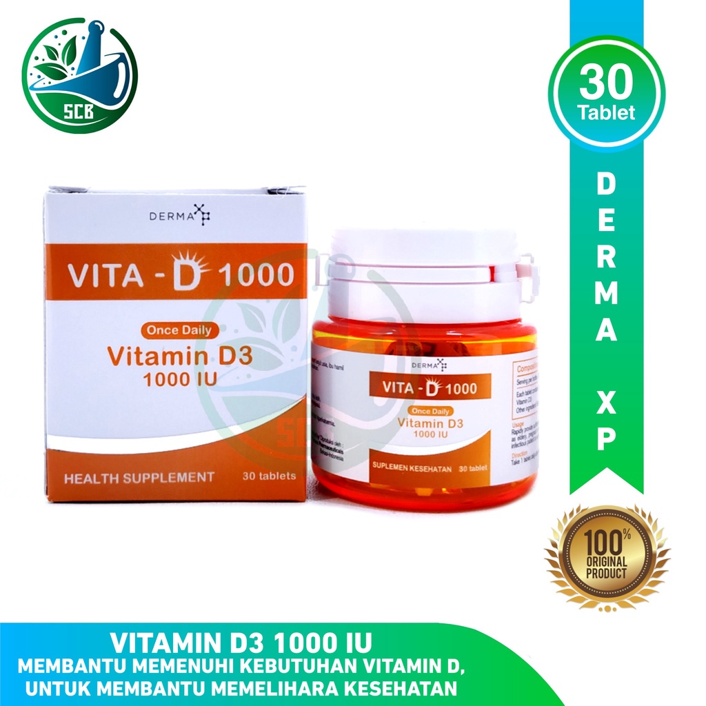 Derma Xp Vita D3 1000 IU - Vitamin D3 Suplemen Imun Tubuh 30 Tablet
