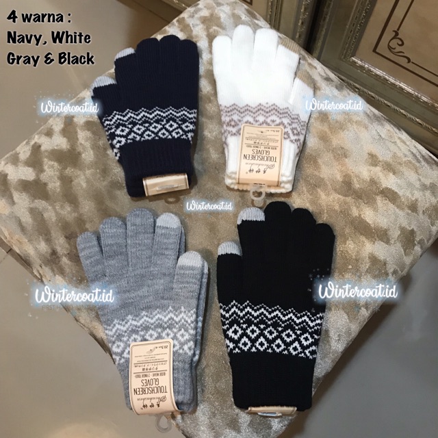 Sarung Tangan Rajut Pria cowok Men winter gloves Touchscreen hangat wool gunung motif Snowflakes