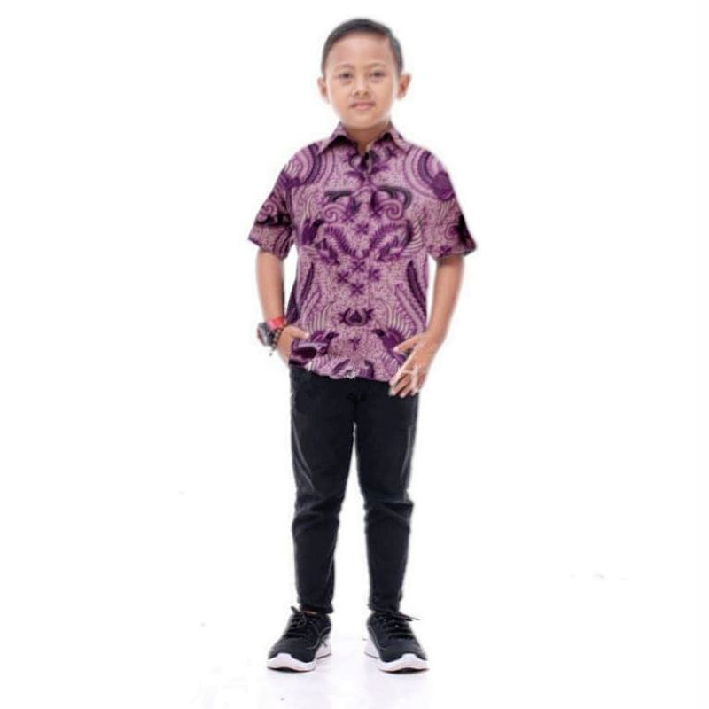 Kemeja Batik Anak Laki-laki Lengan Pendnek Kerah Sanghai / Baju Batik Anak Cowok