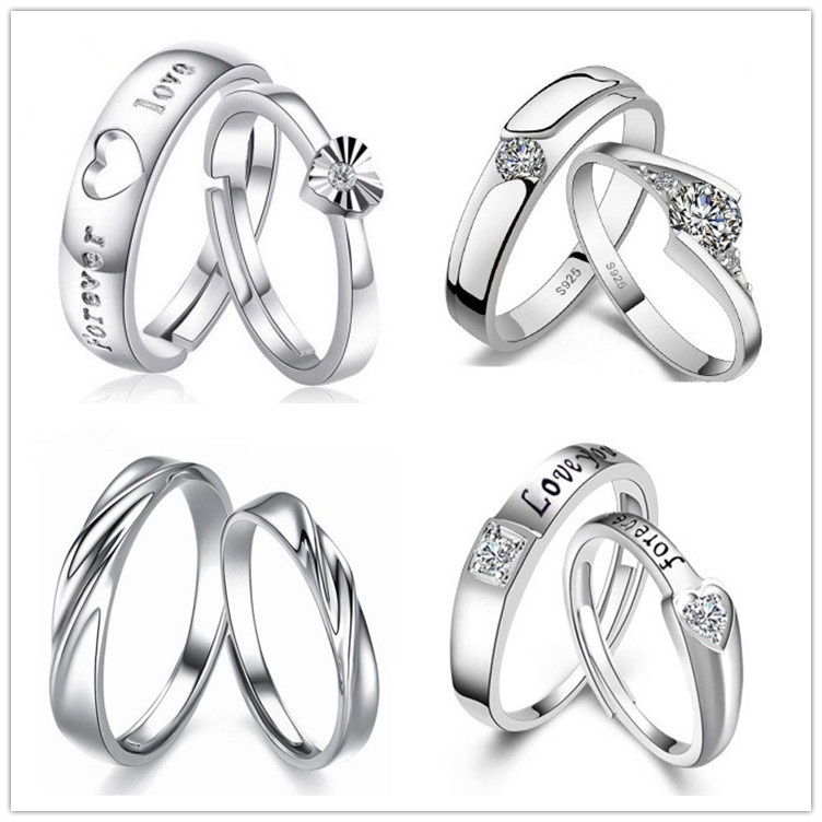 925 Silver Cincin Pasangan Berlian Mode Wanita Perhiasan Cincin Couple Rings-Won