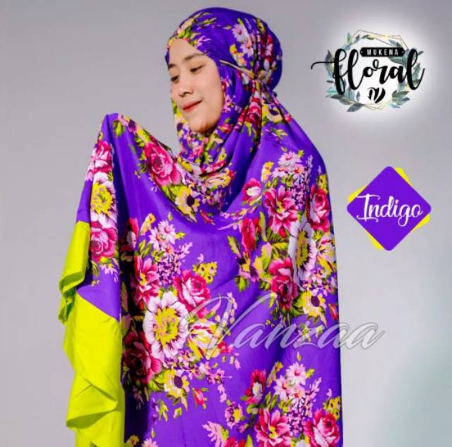 Mukena fLoraL originaL baLi (variasi warna ungu fLoraL)