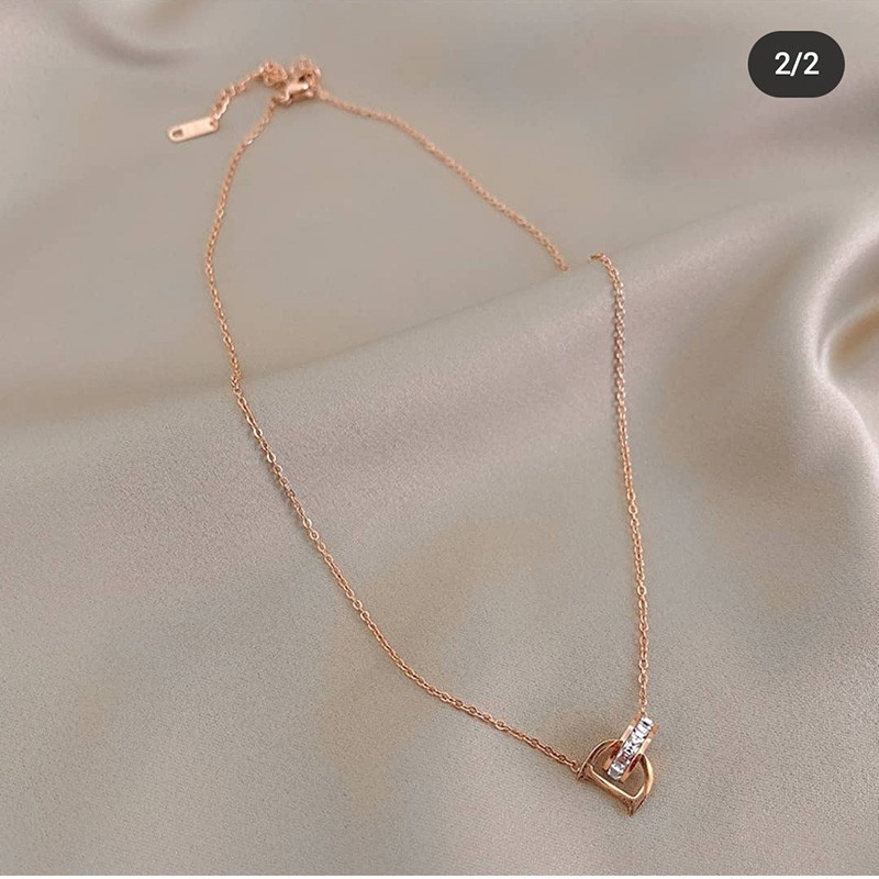 fashion kalung wanita pedek warna kuning rose gold bahan titanium tidak luntur surat cewek