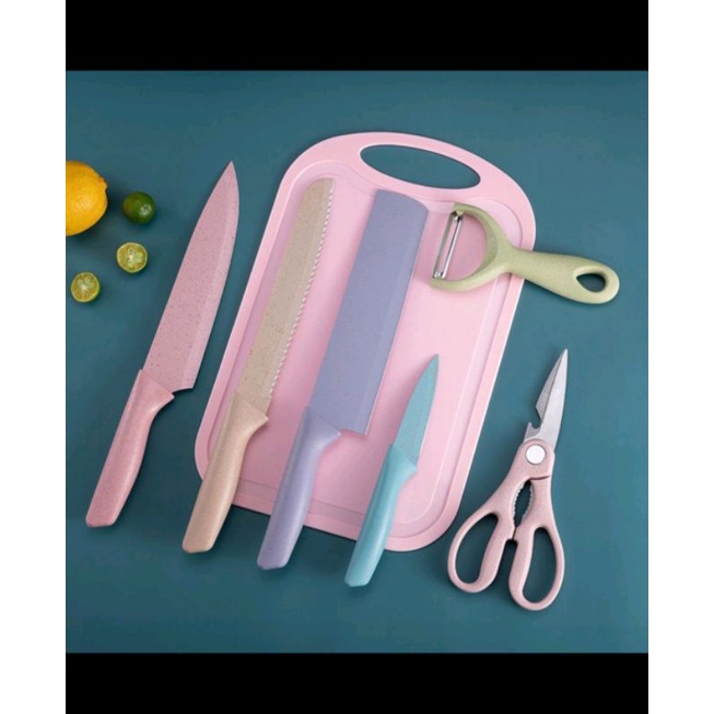 pisau SET macaron Warna warni anti lengket 6in1 gunting peeler