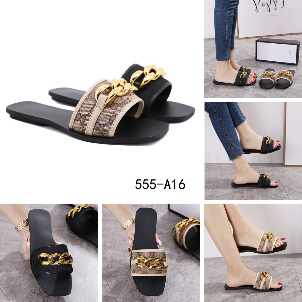 New Arrivall ! New Item !  Canvas Flat Chain Sandals Wanita #555-A16