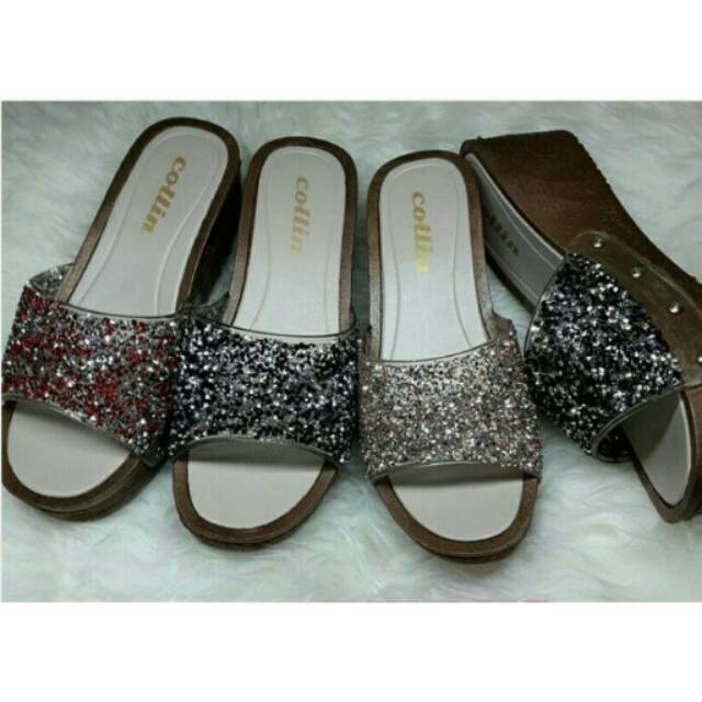 Sandal sendal wedges wanita cewe karet collin selop kop slop 5 cm