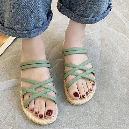 Sandal Wanita Tali Women Sandals Fashion Roman Cross Straps Flat Sandals Import Real Pict Aladdin88