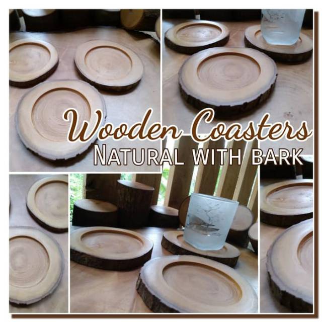 Natural Wooden Coaster with bark 11-12 cm Tatak kayu alami anti tumpah