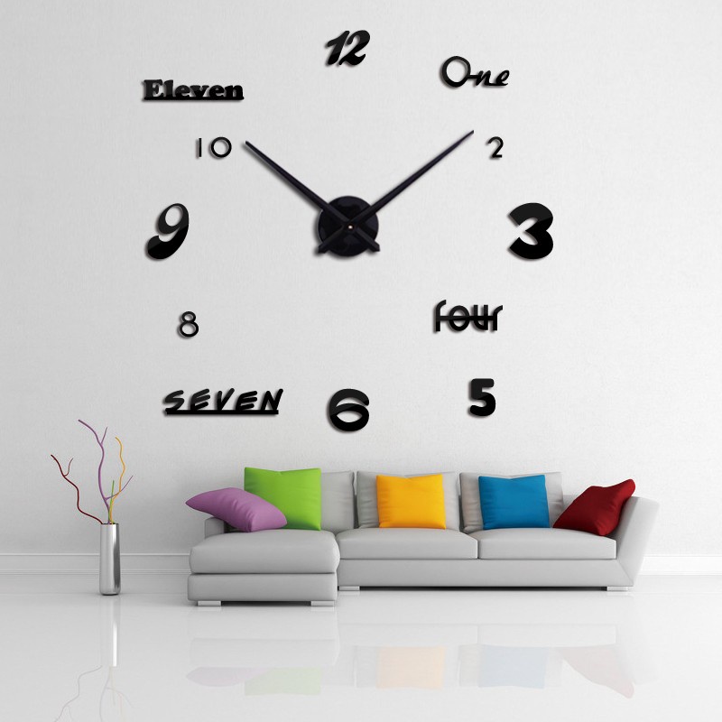 [ BISA COD ] Jam Dinding Besar DIY Giant Wall Clock Model One Two Three 120 cm - Model Numeral 60 CM - Model Roman 30 CM - Jam Tembok DIY - Jam Rumah Ruang tamu Kamar tidur - Jam Dinding Rumah Motif modern / Jam Dinding Set Mewah Acrylic Huruf dan Angka