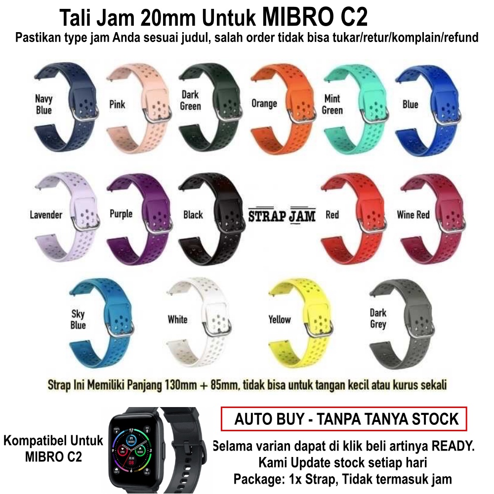 R33 Tali Jam Tangan Mibro C2 - Strap 20mm Silikon Warna Polos Sporty Breathable