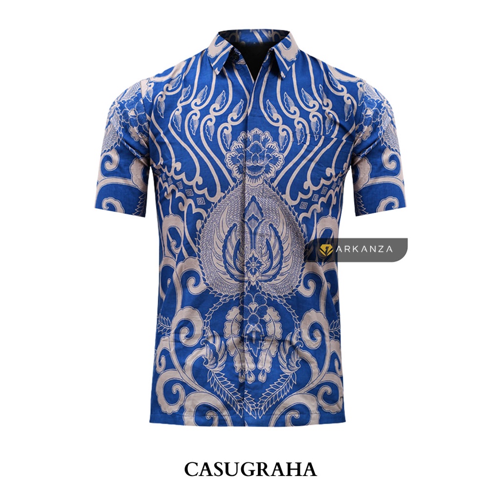 BATIK ARKANZA Motif CASUGRAHA Hem Atasan Kemeja Baju Batik Pria Cowok Laki Laki Slimfit Full Lapis Furing Lengan Panjang Lengan Pendek Original Asli