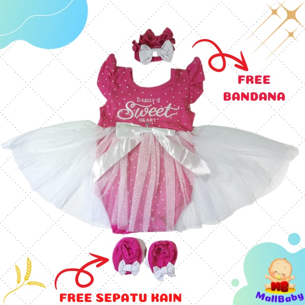 Baju Bayi Anak Perempuan 0 -12 Bulan Jumper Bayi Cewek Murah Set Bandana Sepatu Kain Tutu Daddy's Sweet