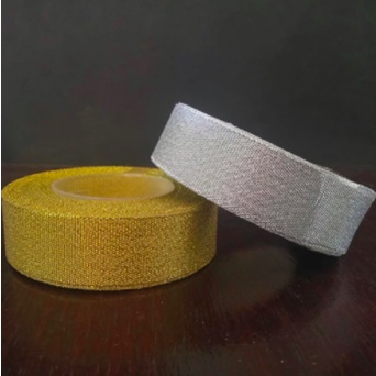 

Pita Emas Perak 1 Inch / 2,5 cm / Pita Glitter Metalik Gold Silver - Silver