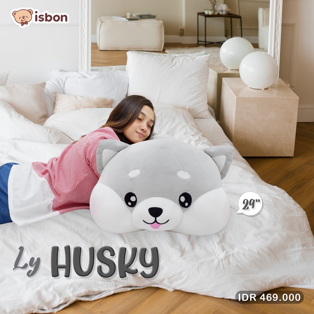 ISTANA BONEKA Anjing siberian Husky ly srigala squishy Abu Abu Cocok Untuk bantal Guling Bahan Halus dan Lembut By ISTANA BONEKA