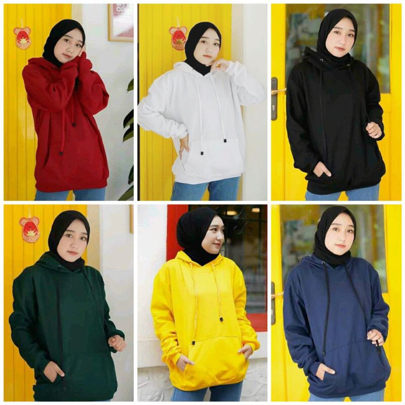 Jaket Hoodie Polos Wanita Fleece Tebal