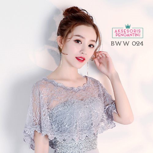 [PRODUK FAVORIT] BOLERO KARDIGAN BROKAT AKSESORIS PENGANTIN LACE SILVER BWW024