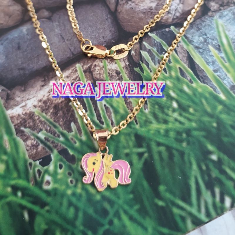 Kalung vancy liontin anak kudhapony cat emas kadar 375&420