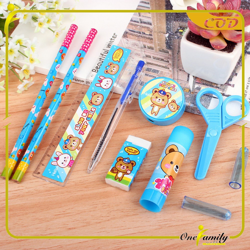 ONE-A26 Alat Tulis Set 8in1 Karakter Stationery Kids / Paket Alat Tulis Anak TK / Set School Supplies for Child Writing Gift Eraser Ruler