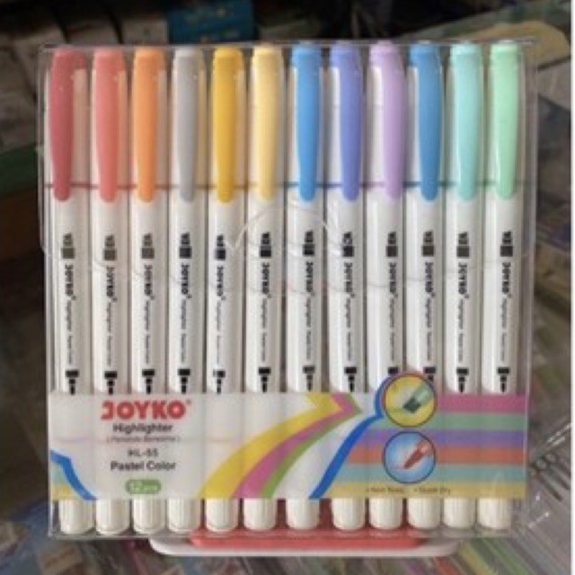 

H7Y Highlighter Penanda dan Spidol Pastel HL-55 HL55 12 Warna 2 in 1 Joyko