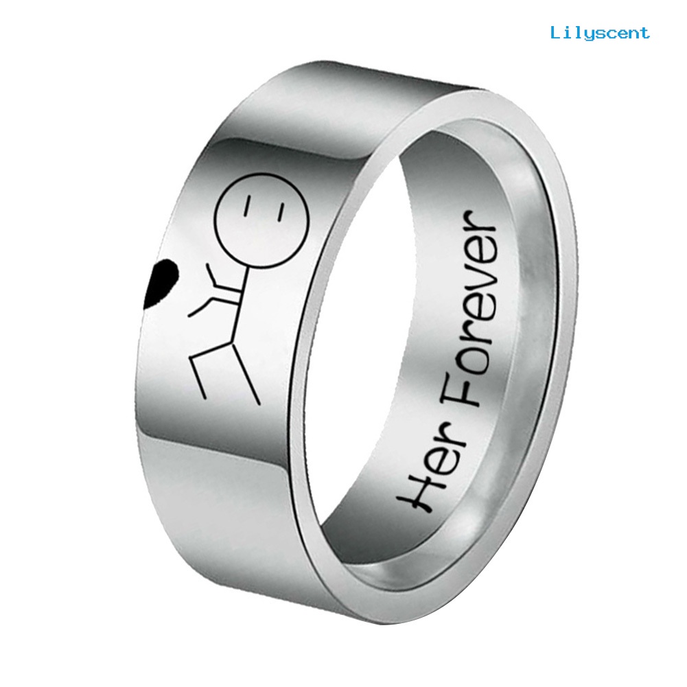 Cincin Desain Kartun Her Forever His Always Abstrak Bahan Stainless Steel Untuk Pasangan