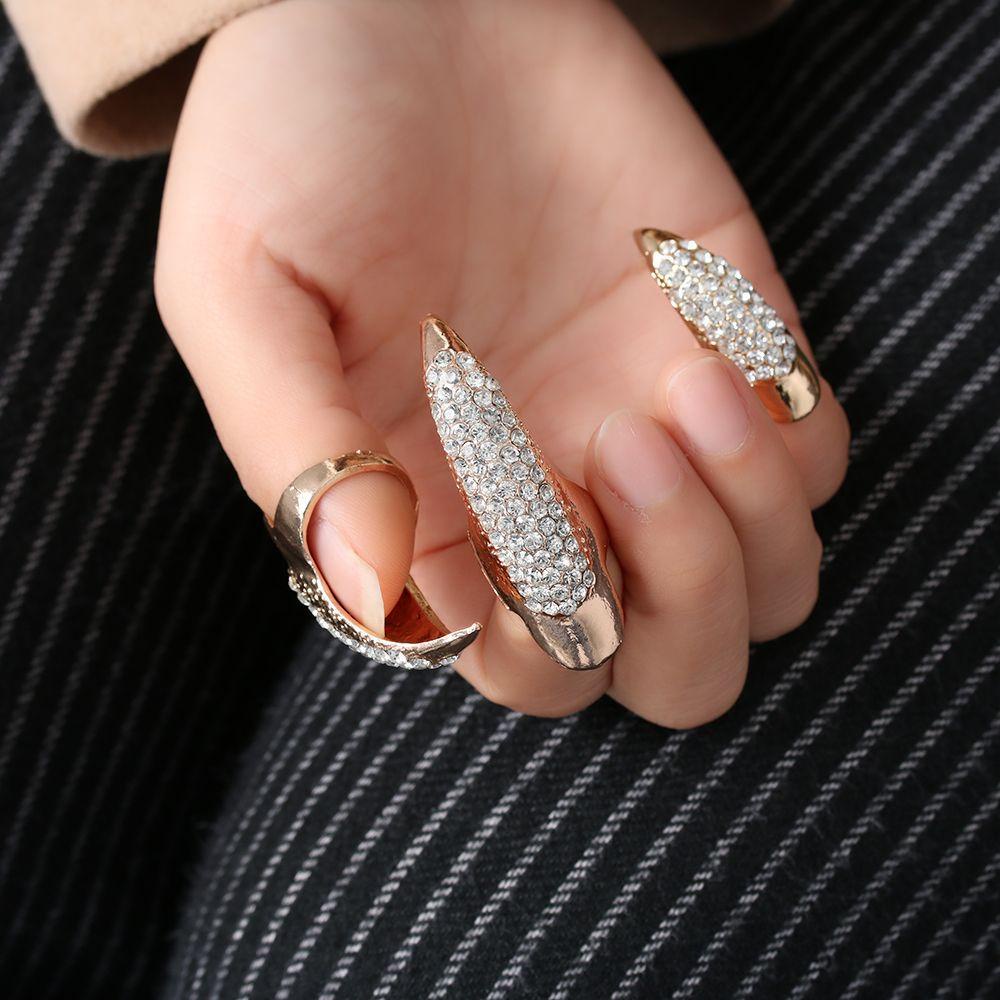 Lily Paku Palsu Cincin Berlian Punk Cincin Eagle Claw Nails Cincin Wanita