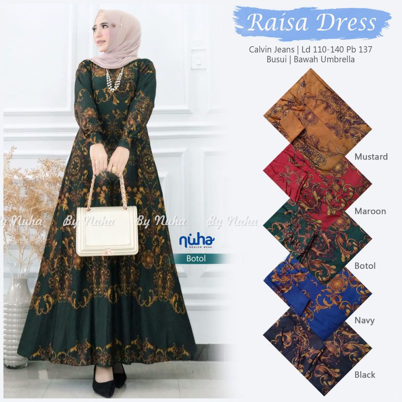 Raisa Dress Gamis Jumbo Wanita Bahan Calvin Jeans ORI Nuha